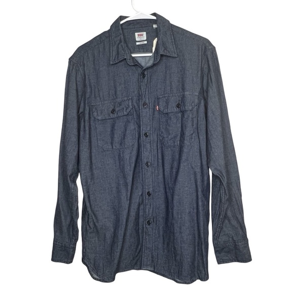Levi’s Mens Size S Blue Denim Button Up Shirt Long Sleeve 2 Pocket Red Tab NEW - Picture 1 of 13